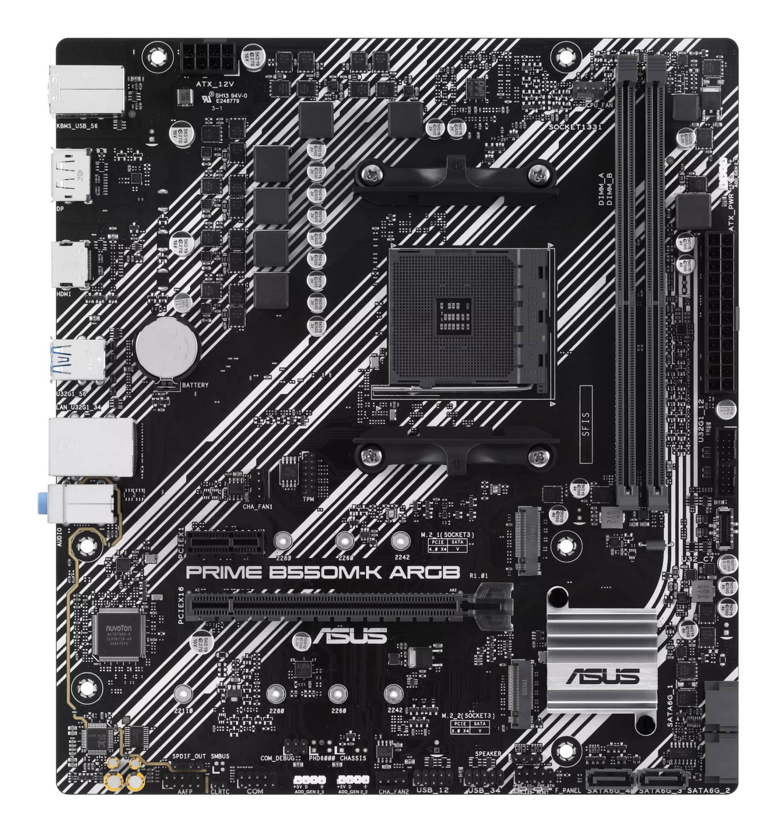 Mainboard ASUS AMD B550 SAM4 Micro-ATX Memory DDR4 Memory slots 2 1xPCI-Express 3.0 1x 1xPCI-Express 3.0 16x 1xPCI-Express 4.0 16x 1xM.2 1xHDMI 1xDisplayPort 1xAudio-In 1xAudio-Out 1xMicrophone 2xUSB 2.0 4xUSB 3.2 1xPS/2 1xRJ45 PRIMEB550M-KARGB