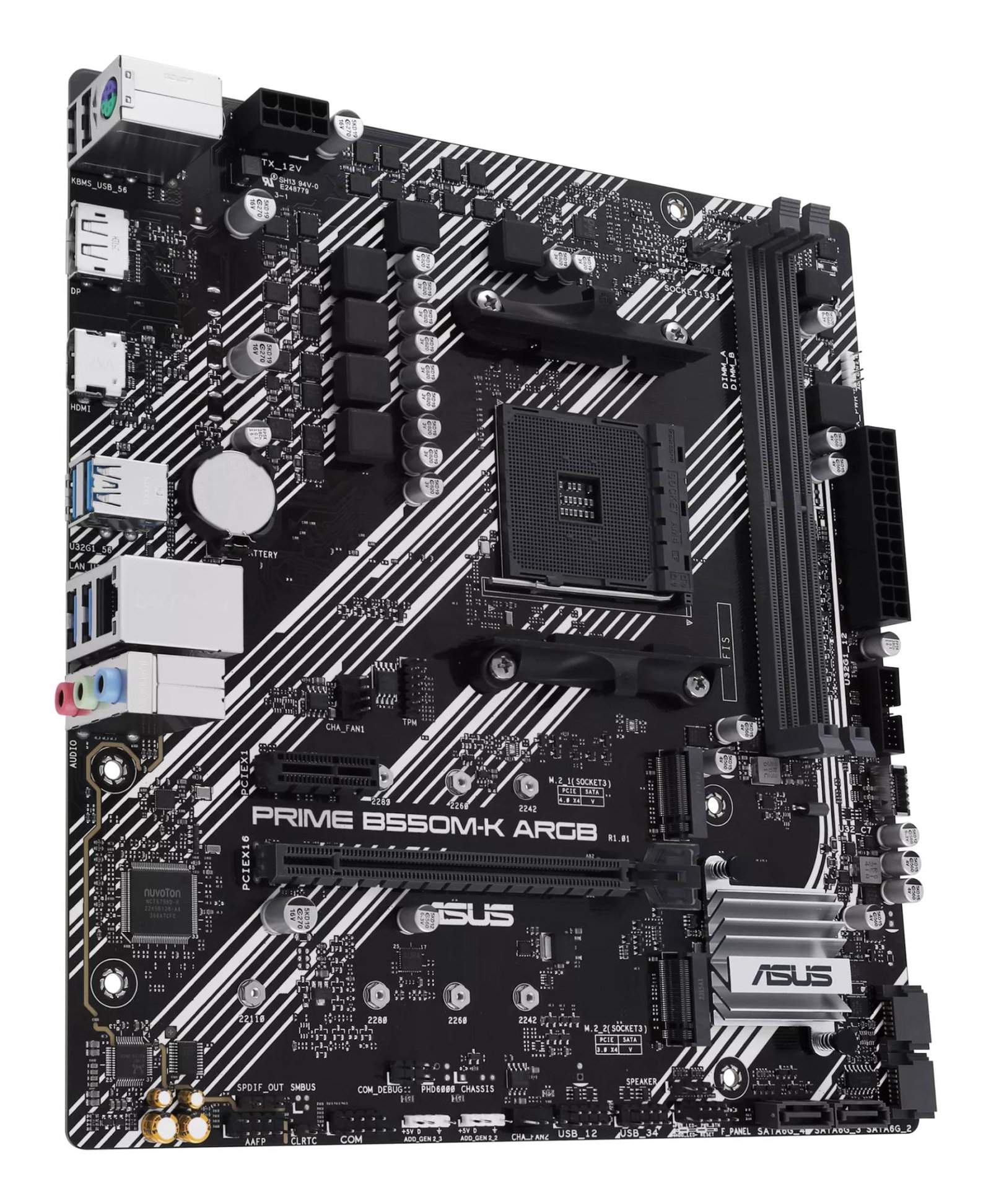 Mainboard ASUS AMD B550 SAM4 Micro-ATX Memory DDR4 Memory slots 2 1xPCI-Express 3.0 1x 1xPCI-Express 3.0 16x 1xPCI-Express 4.0 16x 1xM.2 1xHDMI 1xDisplayPort 1xAudio-In 1xAudio-Out 1xMicrophone 2xUSB 2.0 4xUSB 3.2 1xPS/2 1xRJ45 PRIMEB550M-KARGB