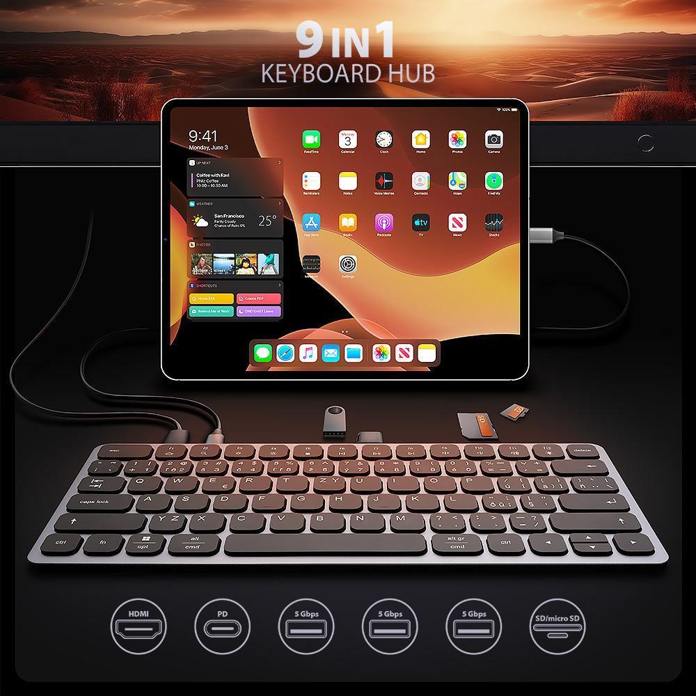 KEYBOARD + I/O HUB 9IN1/0.6M HMC-KB-US AXAGON