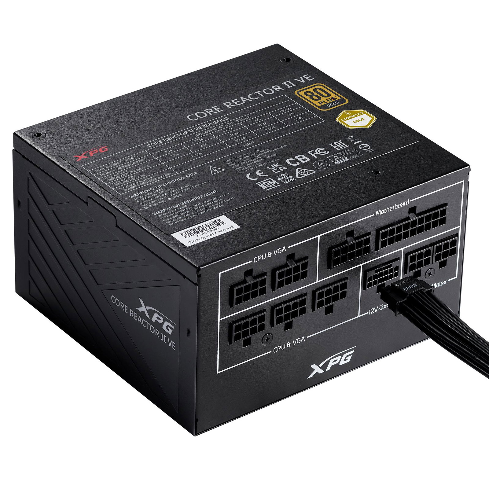 Power Supply ADATA CORE REACTOR II VE 750 Watts Efficiency 80 PLUS GOLD PFC Active MTBF 100000 hours COREREACTORIIVE750G-BKCEU