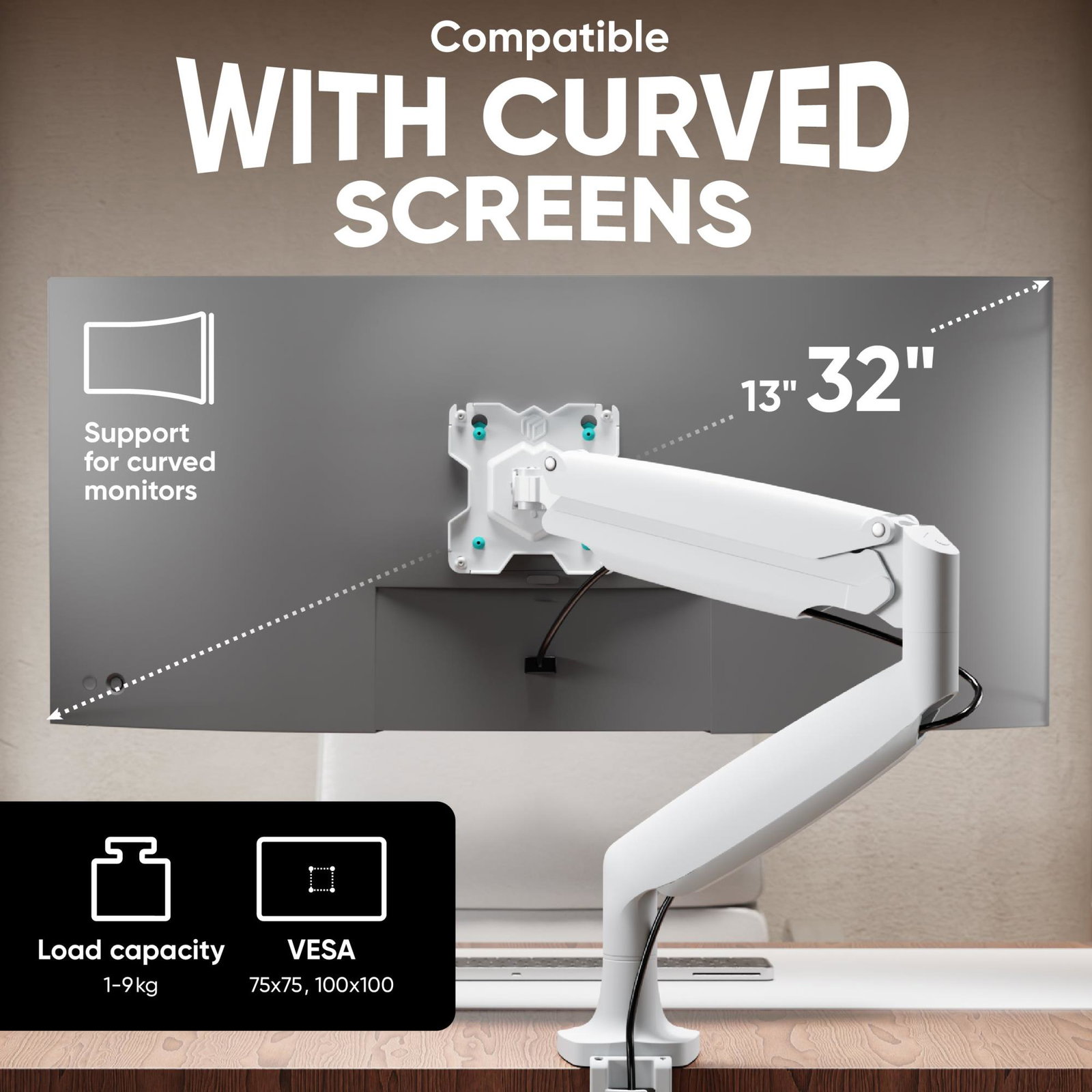 MONITOR ACC DESK MOUNT/13-32 WHITE G100-W ONKRON
