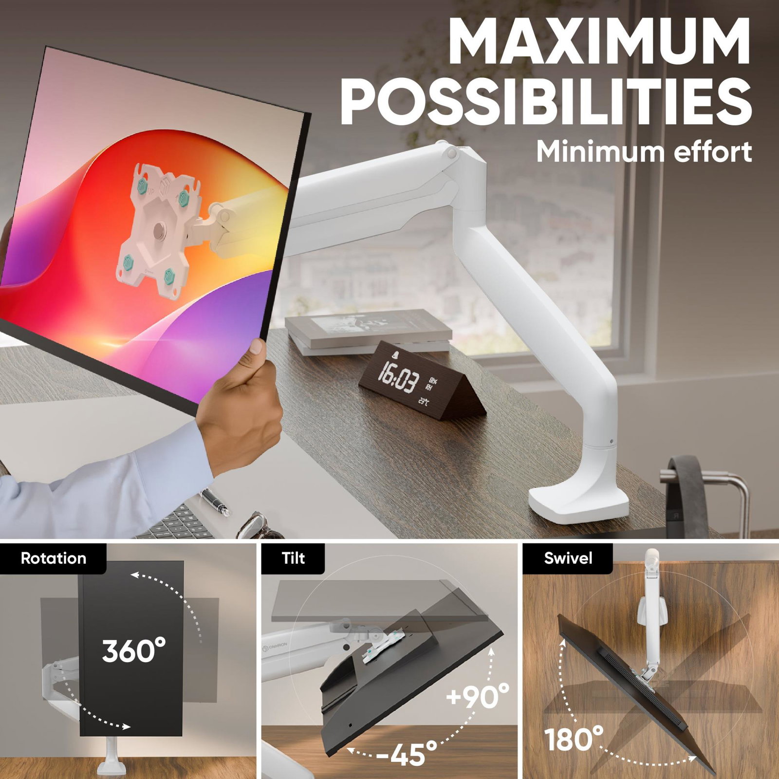 MONITOR ACC DESK MOUNT/13-32 WHITE G100-W ONKRON