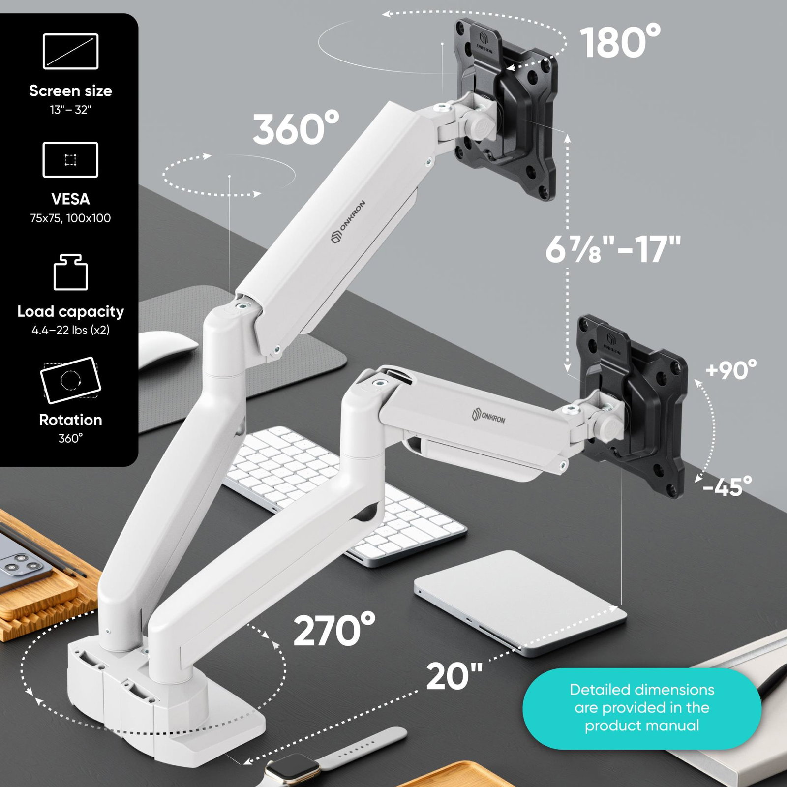 MONITOR ACC DESK MOUNT/13-32 BLK/WHT G160-BW ONKRON