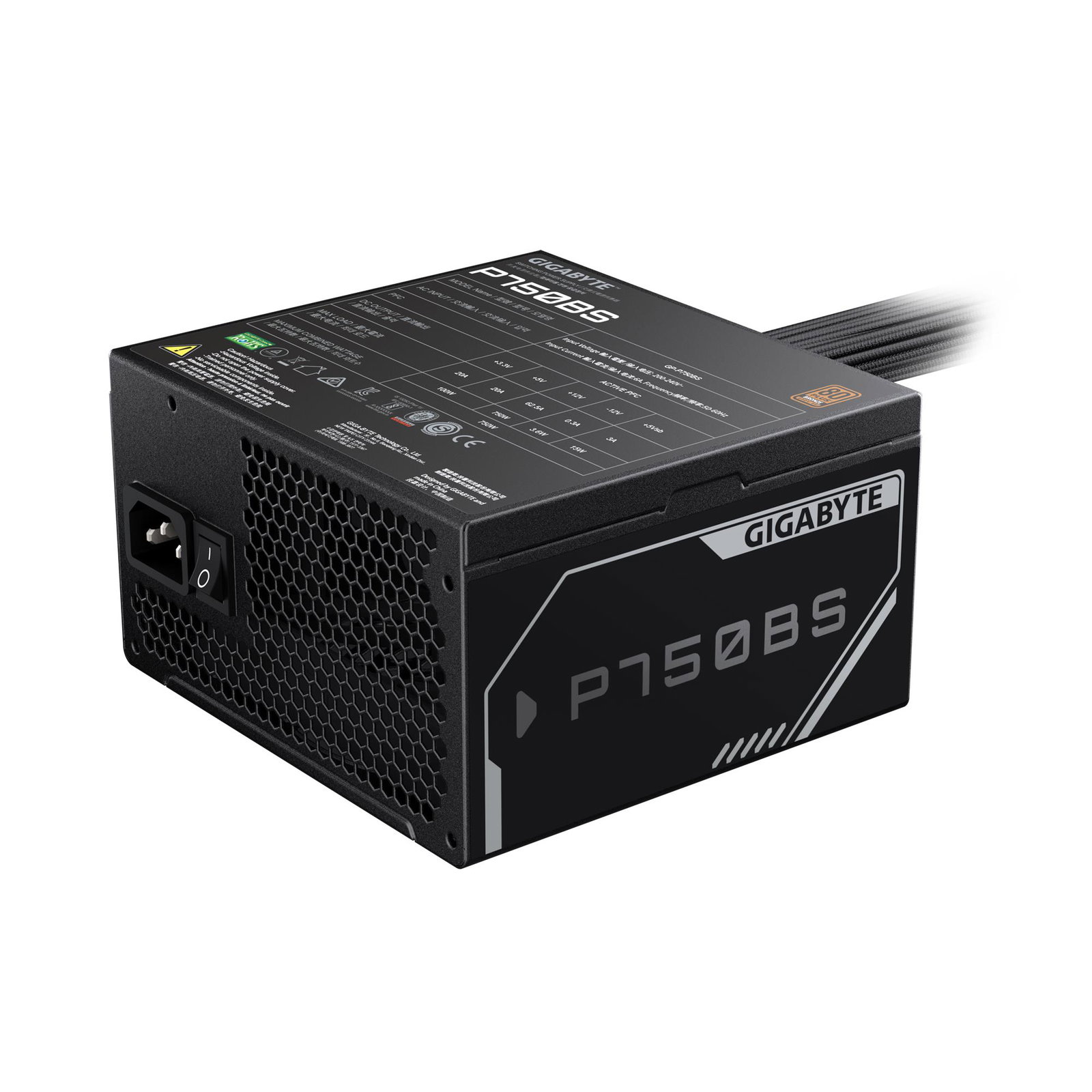 Power Supply GIGABYTE GP-P750BS 750 Watts Efficiency 80 PLUS BRONZE PFC Active MTBF 100000 hours GP-P750BS