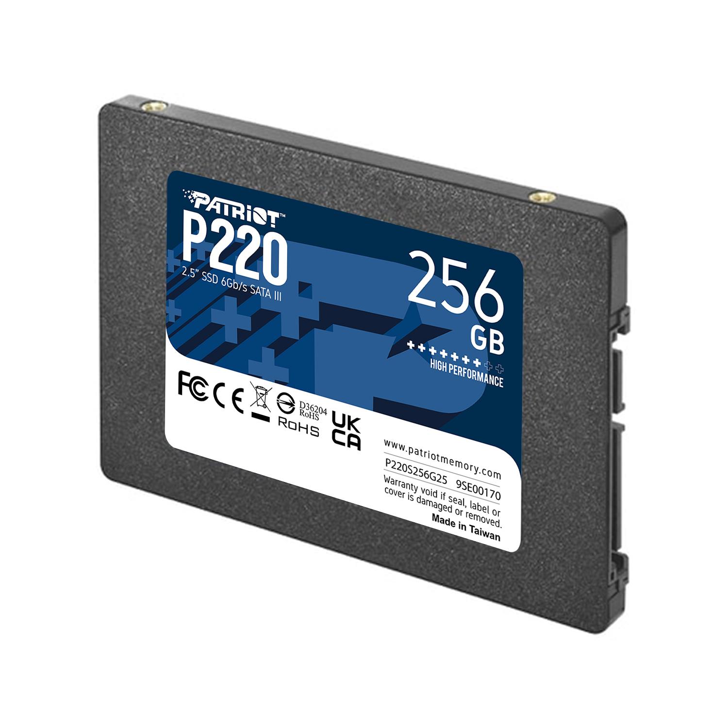 SSD PATRIOT P220 256GB SATA Write speed 490 MBytes/sec Read speed 550 MBytes/sec 2,5 TBW 120 TB P220S256G25