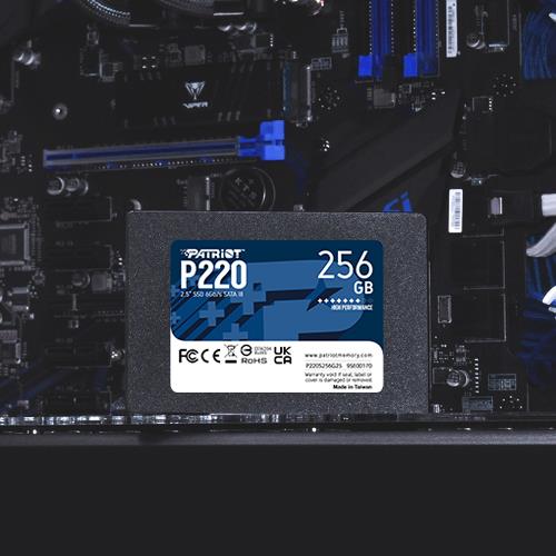 SSD PATRIOT P220 256GB SATA Write speed 490 MBytes/sec Read speed 550 MBytes/sec 2,5 TBW 120 TB P220S256G25