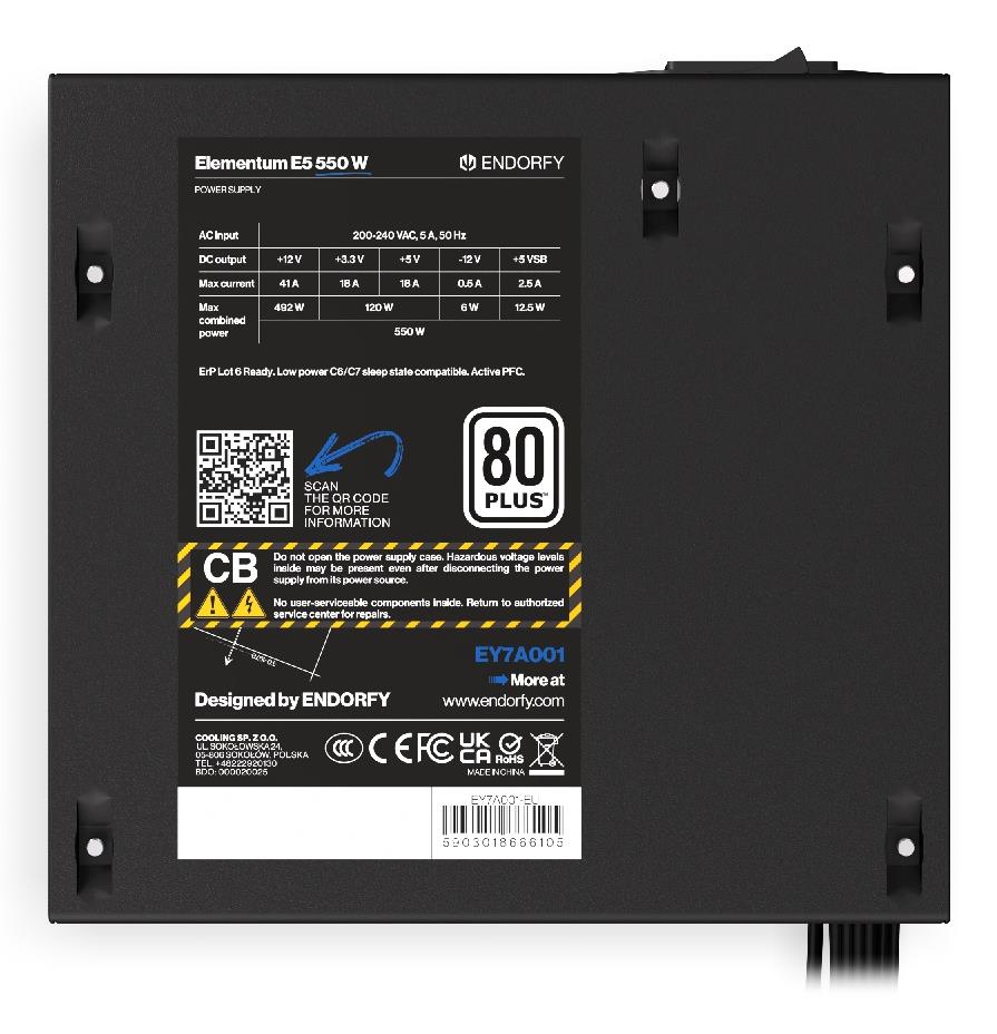 Power Supply ENDORFY Elementum E5 550 W 550 Watts Efficiency 80 PLUS EY7A001