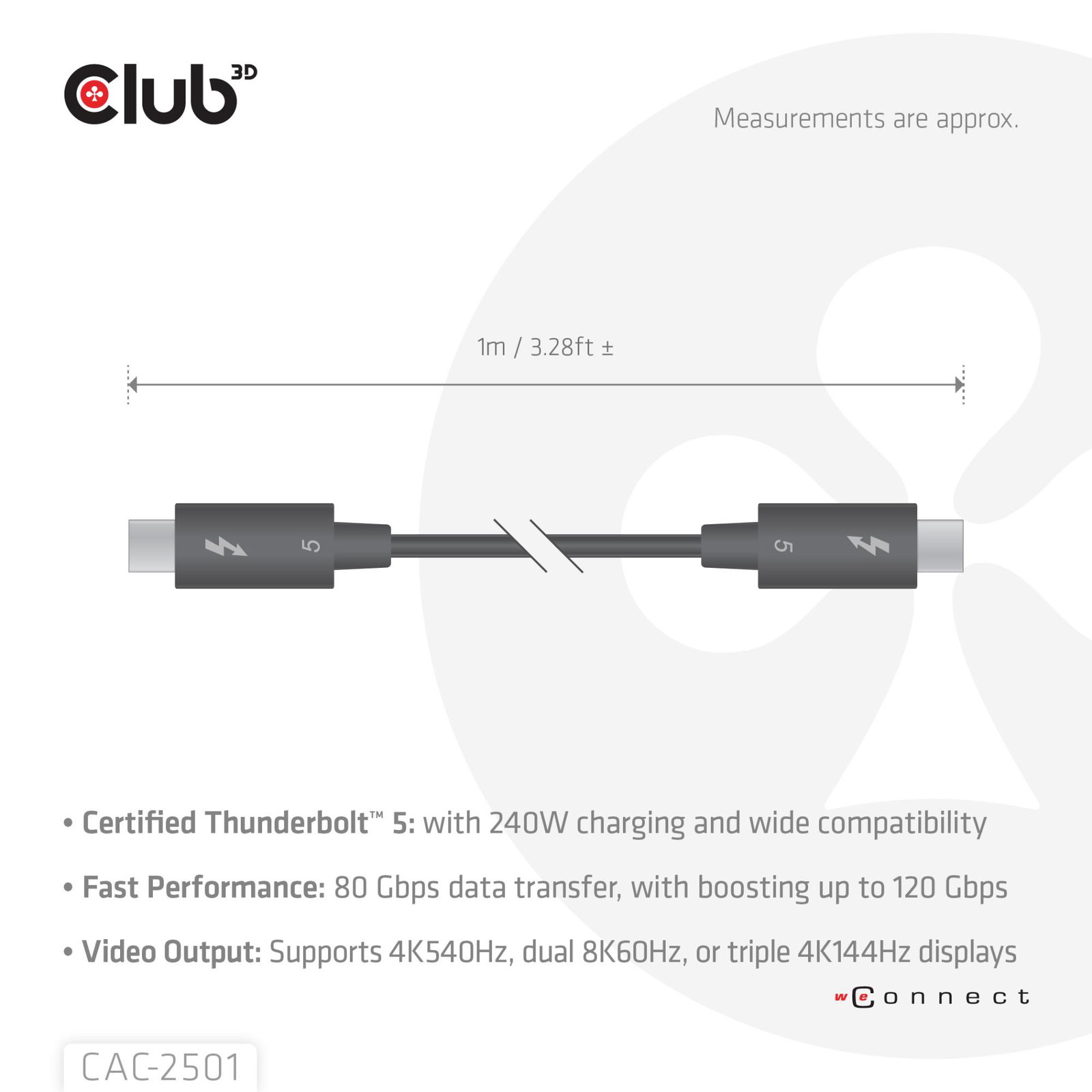 CABLE USB-C THUNDERBOLT 1M/M/M CAC-2501 CLUB3D