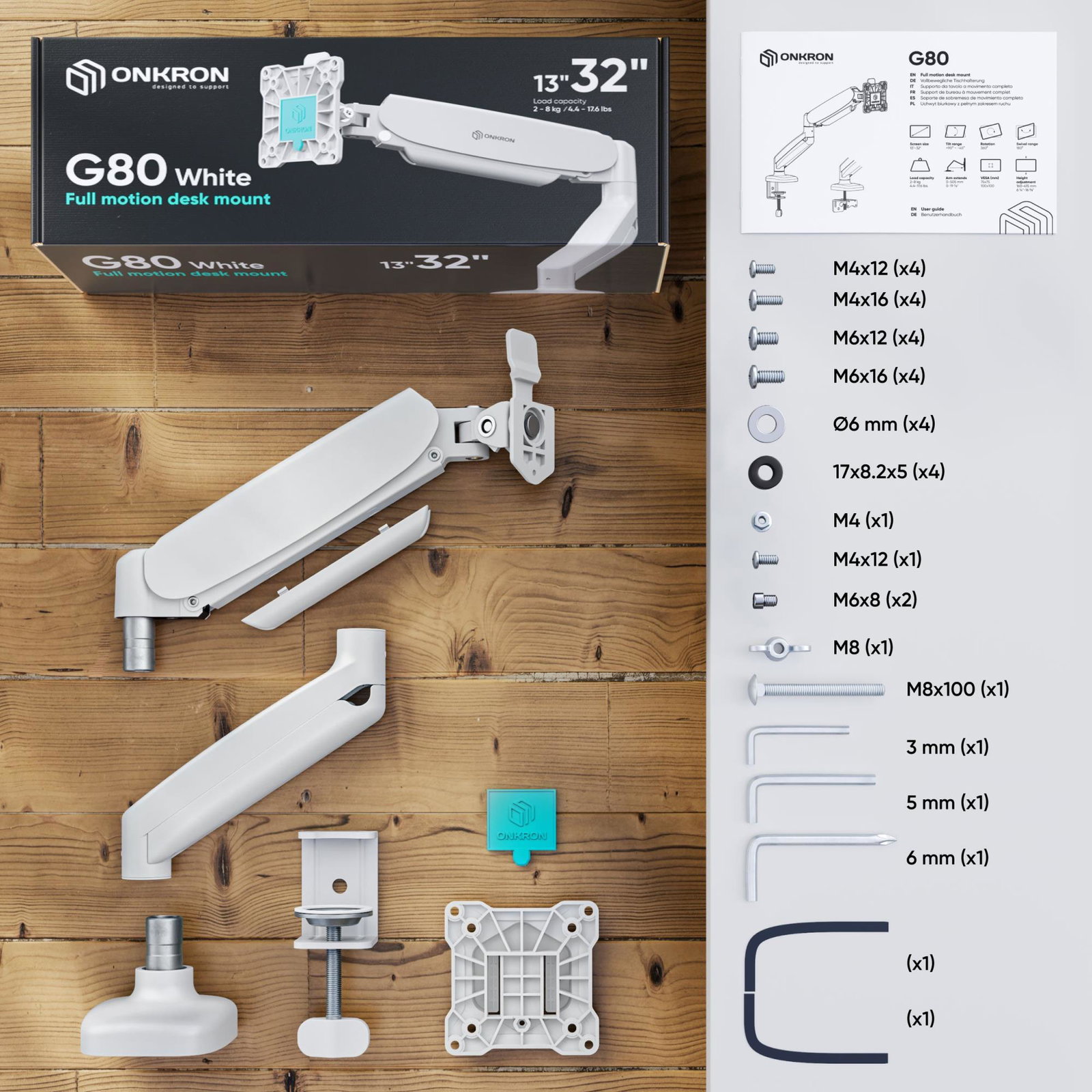 MONITOR ACC DESK MOUNT/13-32 WHITE G80-W ONKRON