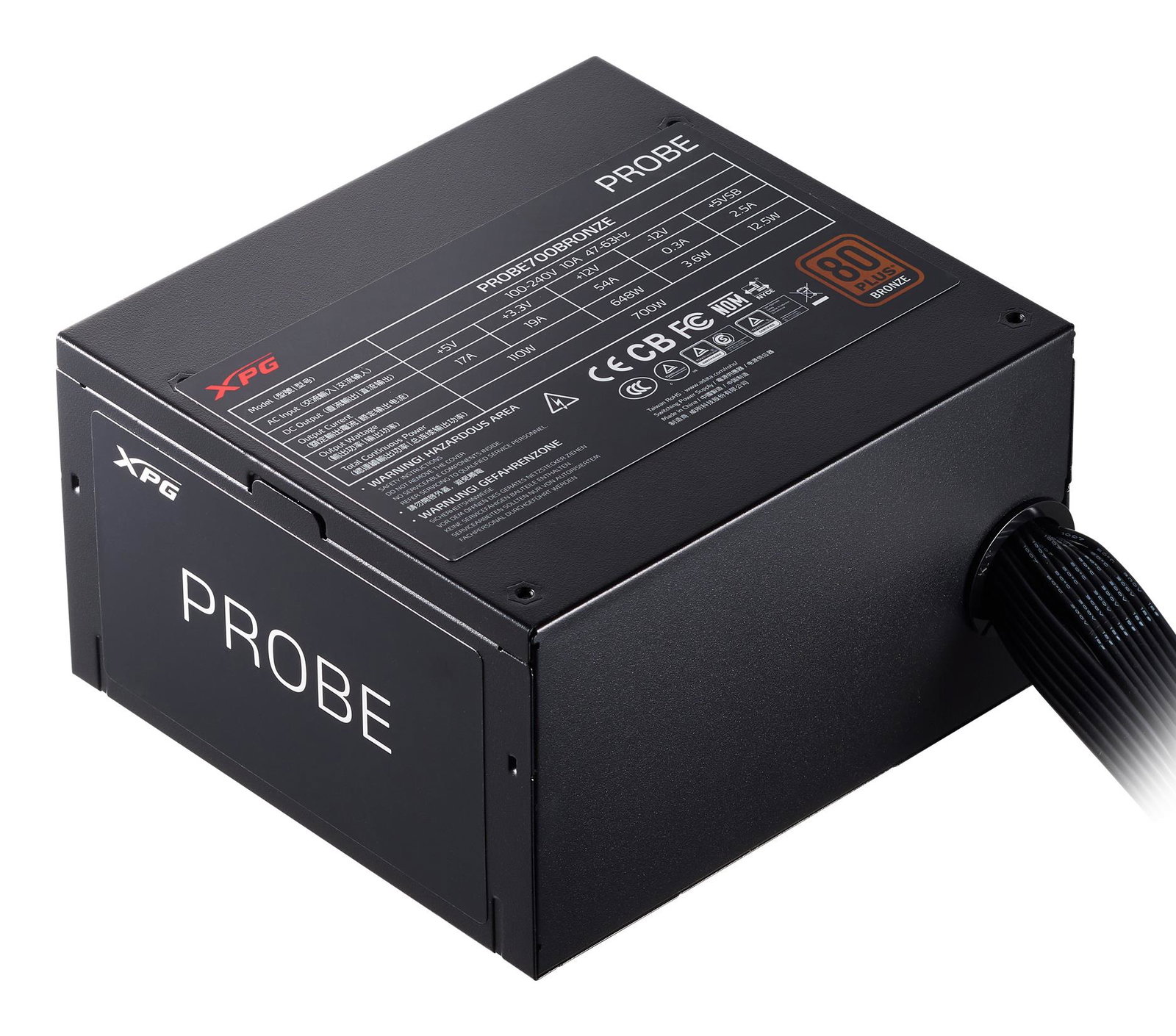 Power Supply ADATA PROBE BRONZE Power Supply 600 Watts Efficiency 80 PLUS BRONZE PFC Active MTBF 100000 hours PROBE600B-BKCEU