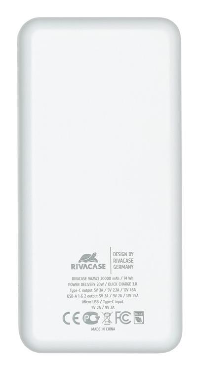 POWER BANK USB 20000MAH/VA2572 WHITE RIVACASE