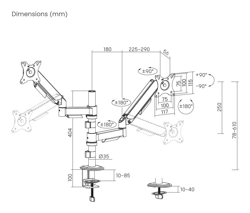 DISPLAY ACC MOUNTING ARM/17-32 MA-DA2P-02 GEMBIRD