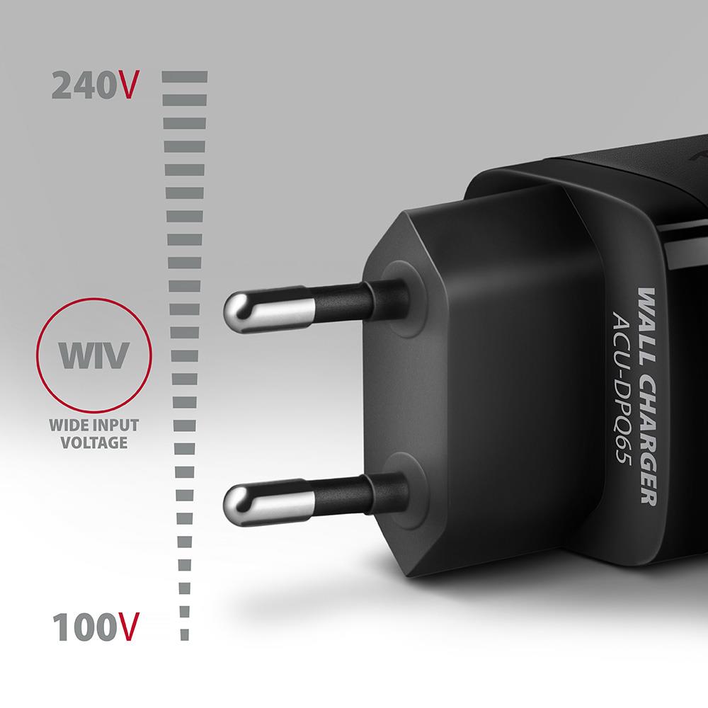 MOBILE CHARGER WALL USB 65W/GAN 3PORT ACU-DPQ65 AXAGON