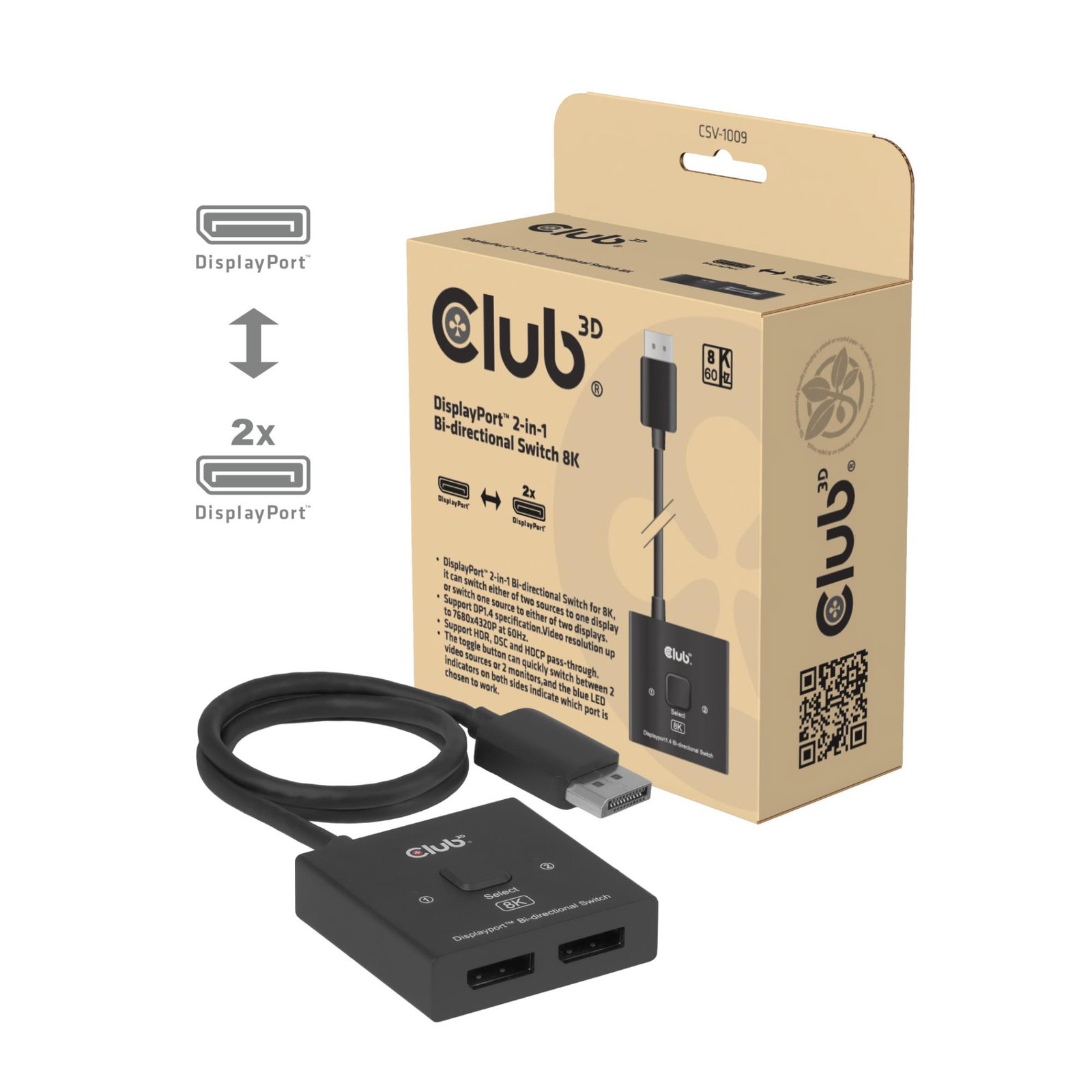 VIDEO SWITCH DP 2IN-1/CSV-1009 CLUB3D