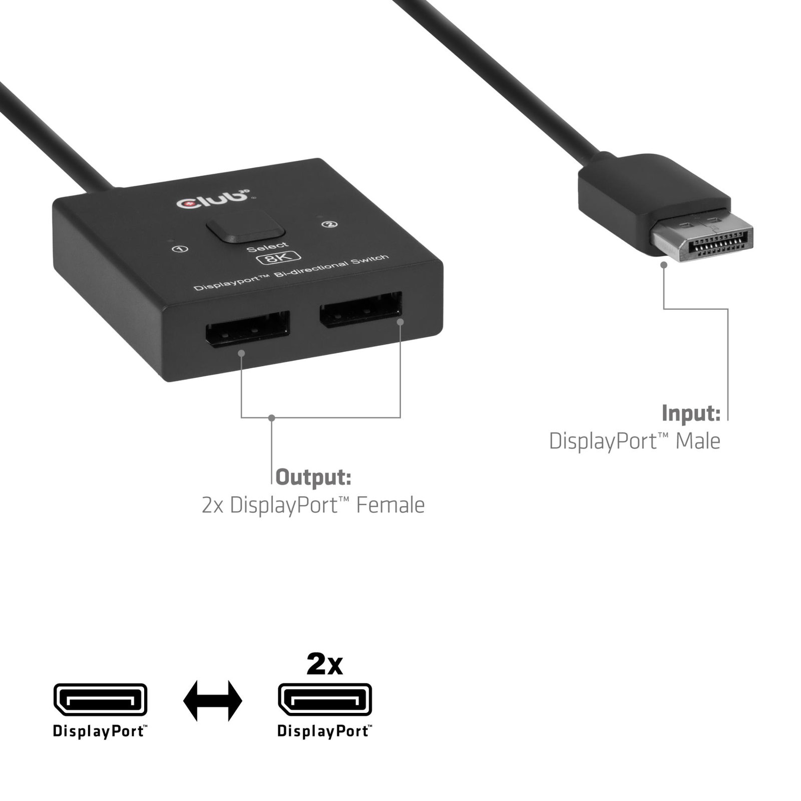 VIDEO SWITCH DP 2IN-1/CSV-1009 CLUB3D
