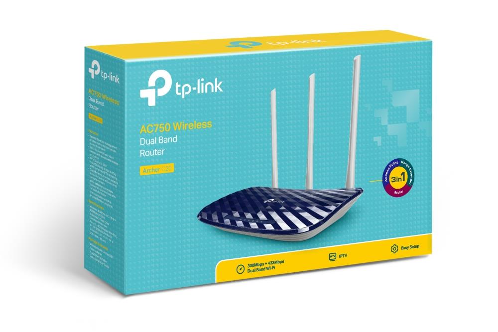 Wireless Router TP-LINK Wireless Router 733 Mbps IEEE 802.11a IEEE 802.11b IEEE 802.11g IEEE 802.11n IEEE 802.11ac 1 WAN 4x10/100M Number of antennas 3 ARCHERC20V4