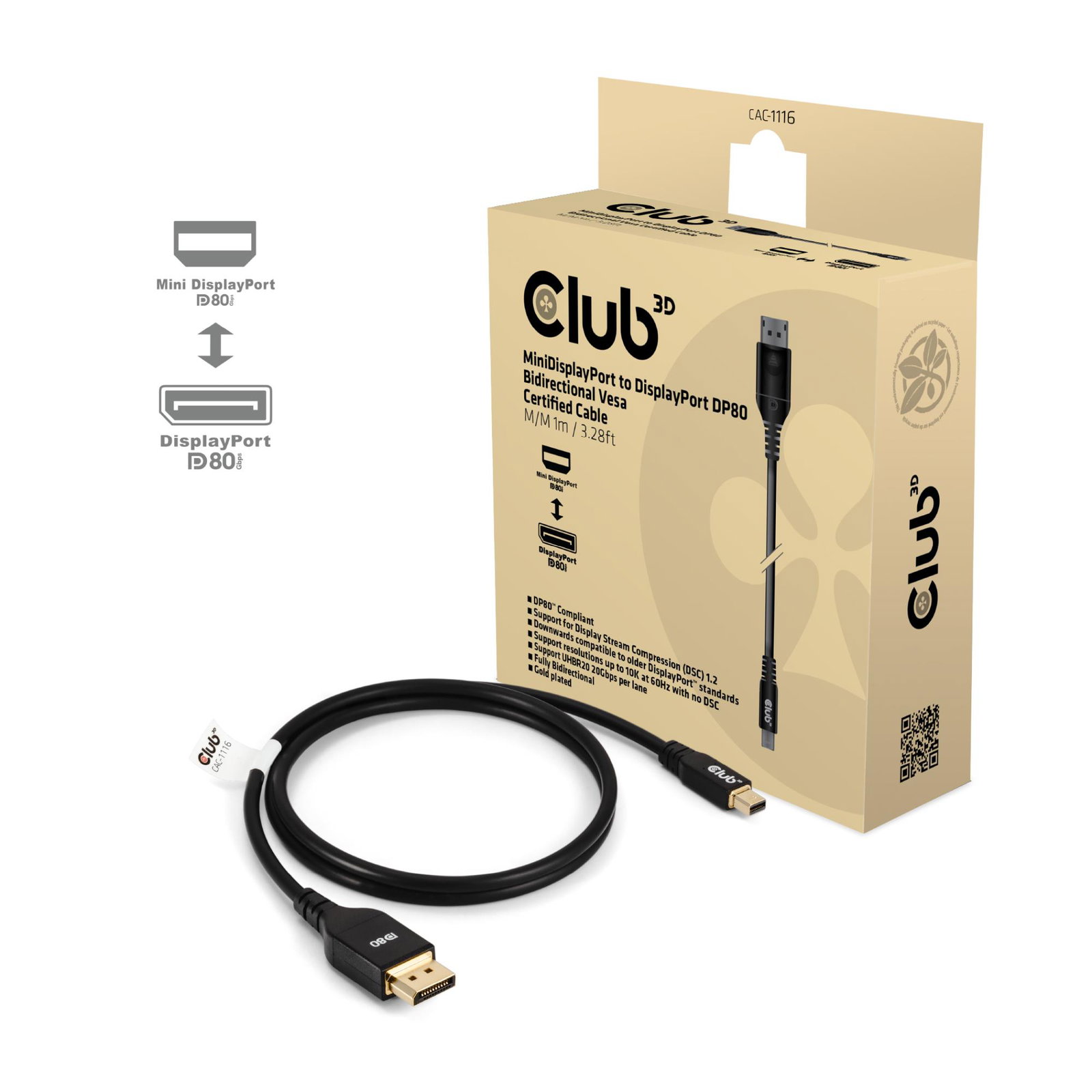 CABLE MINI DP TO DP 1M/M/M CAC-1116 CLUB3D