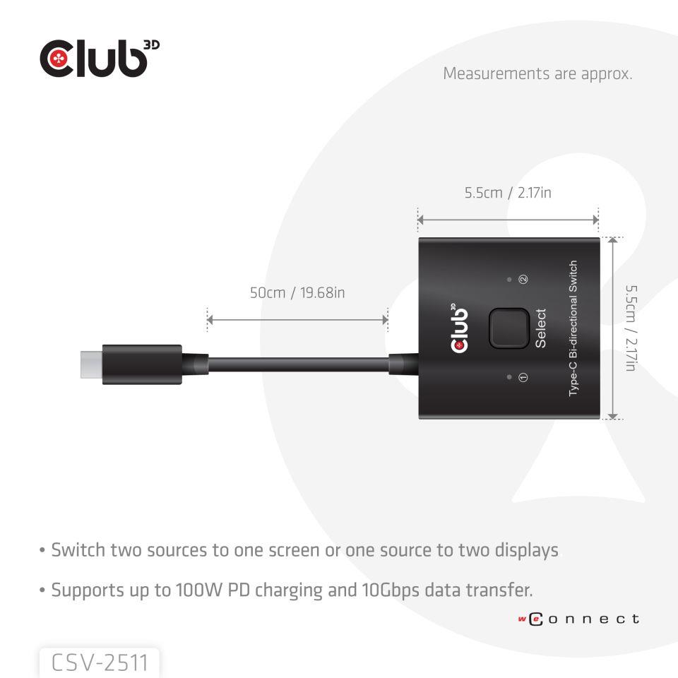 VIDEO SWITCH USB-C 2PORT/CSV-2511 CLUB3D