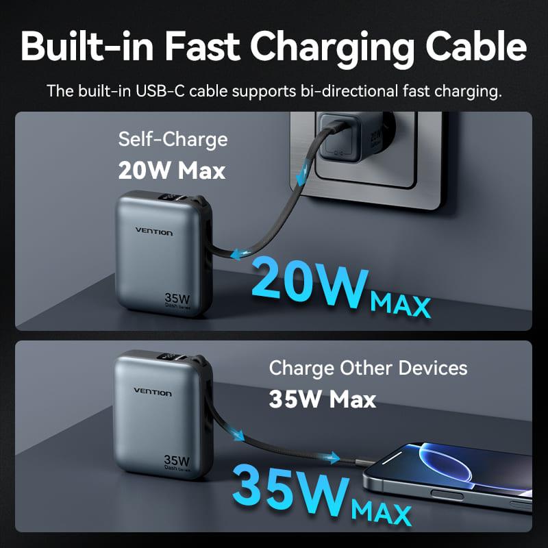 POWER BANK USB 10000MAH 35W/MINI GRAY FHEH0 VENTION