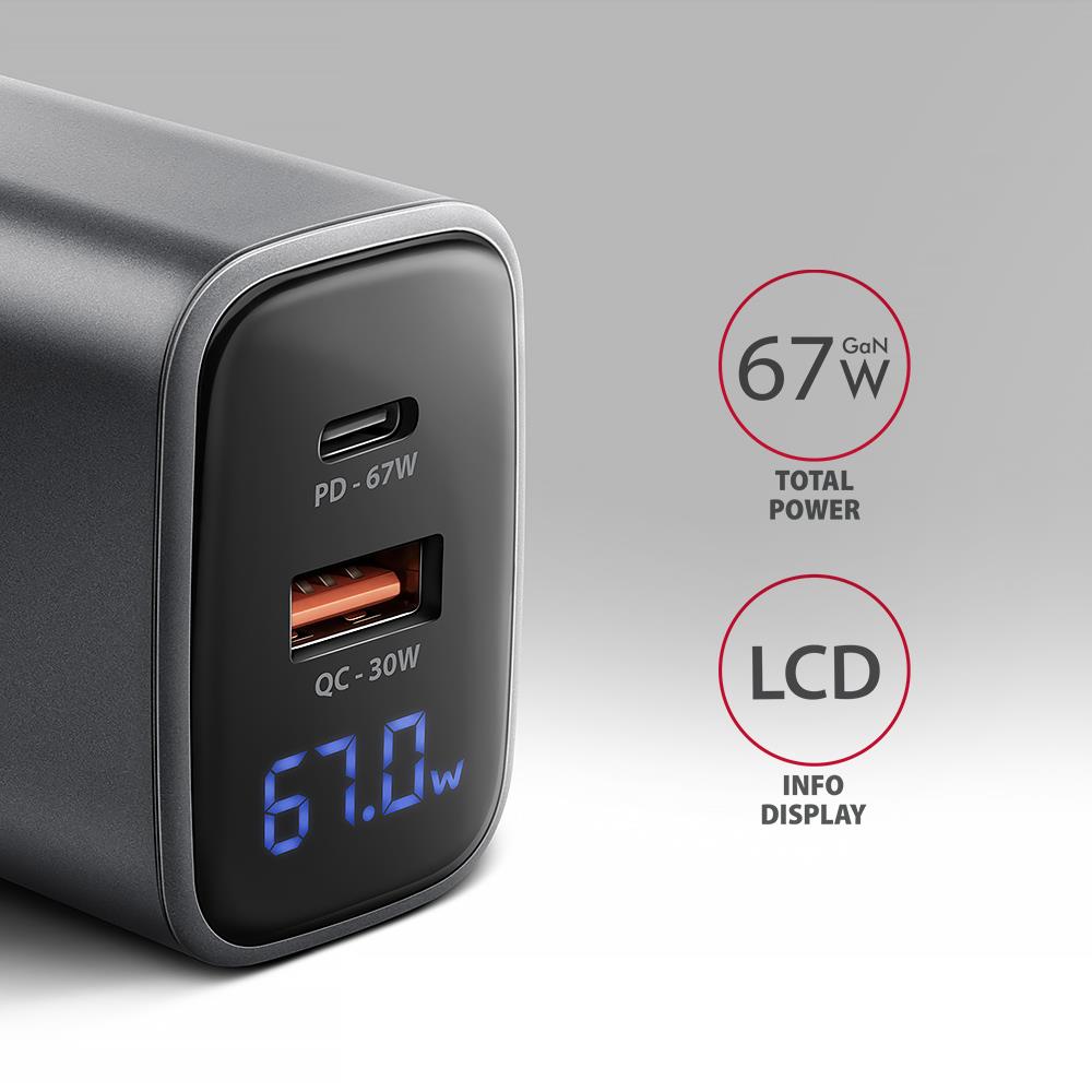 MOBILE CHARGER WALL USB 67W/GAN 2PORT ACU-PQ67D AXAGON