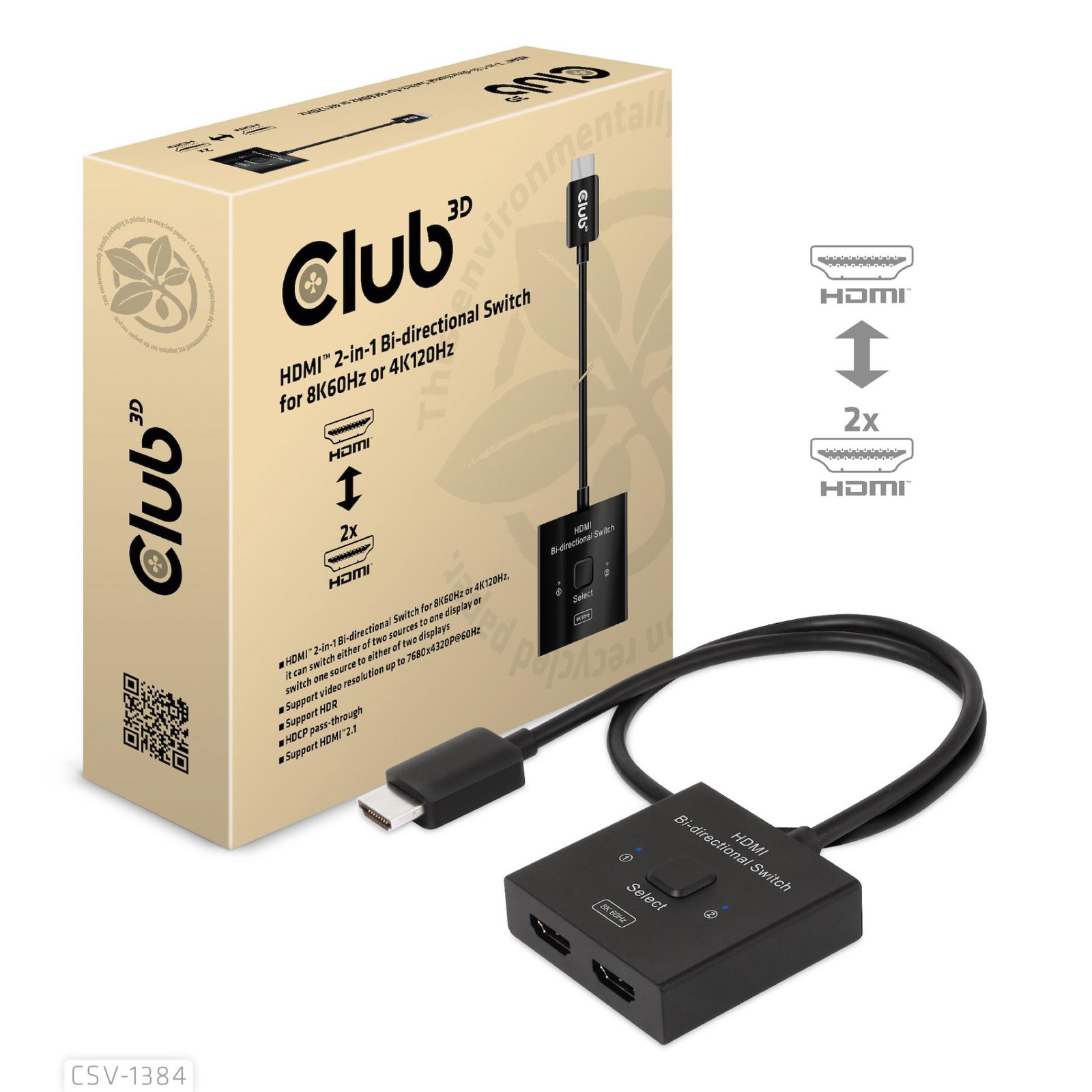 VIDEO SWITCH HDMI 2PORT/CSV-1384 CLUB3D