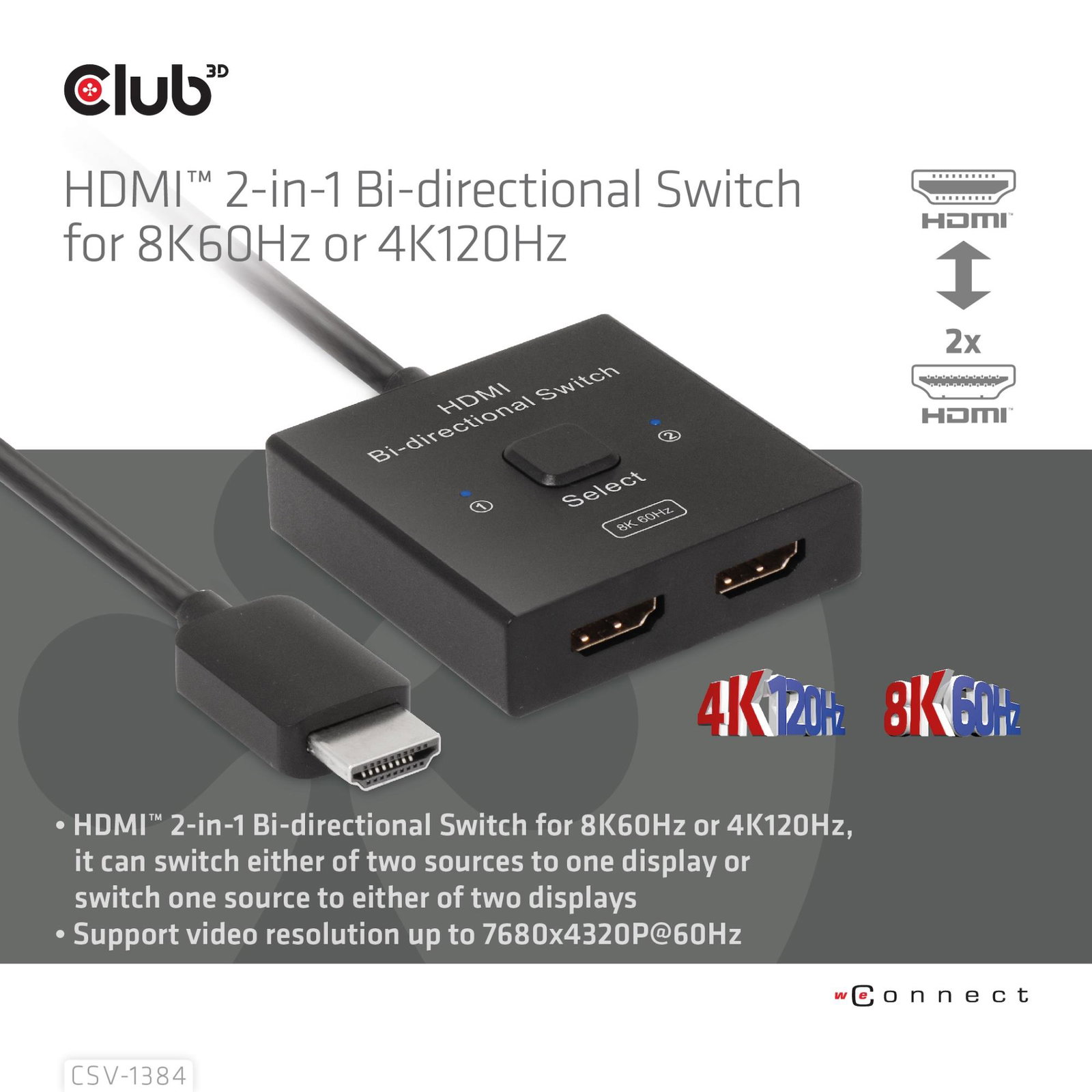 VIDEO SWITCH HDMI 2PORT/CSV-1384 CLUB3D