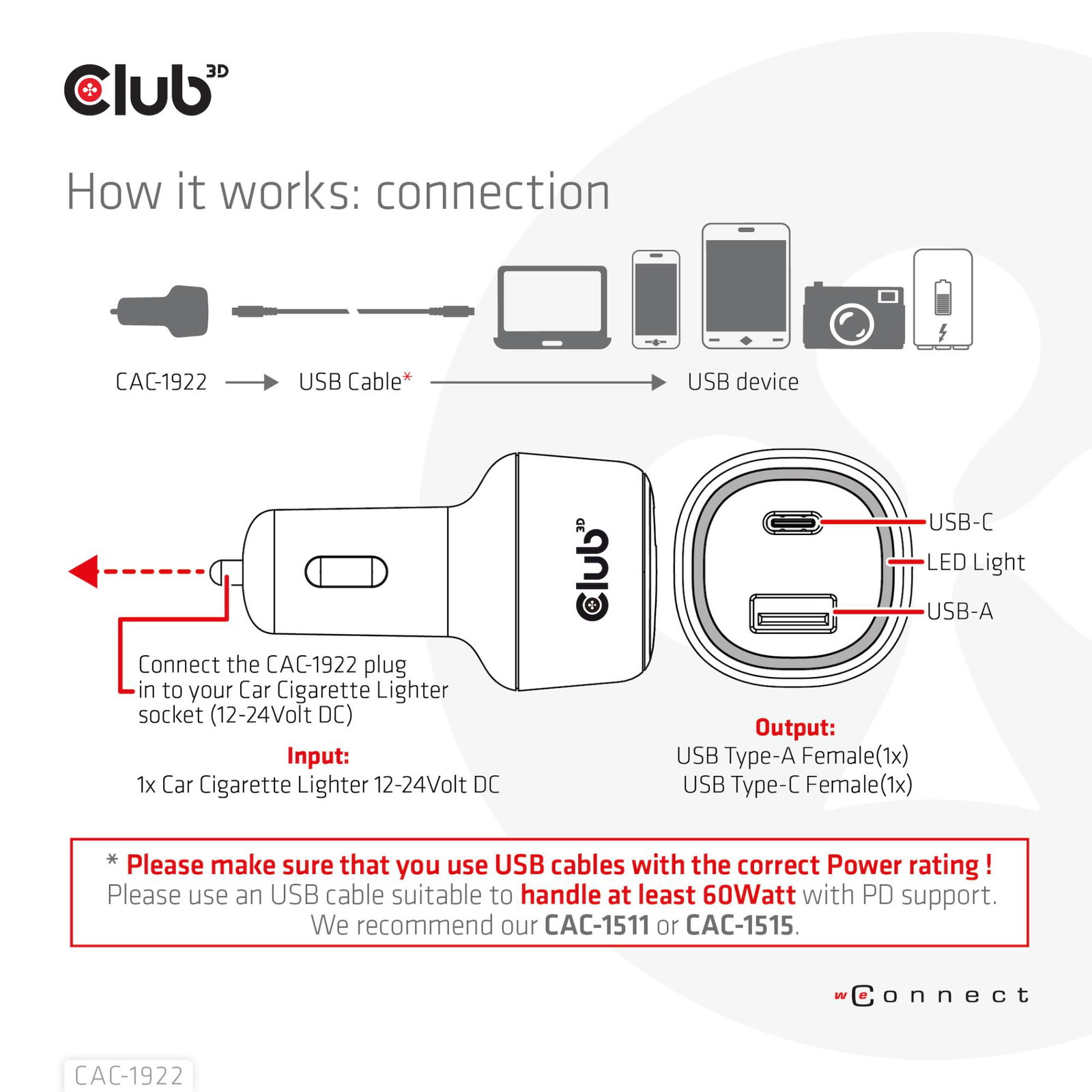 NB CHARGER CAR USB+USB-C/63W CAC-1922 CLUB3D