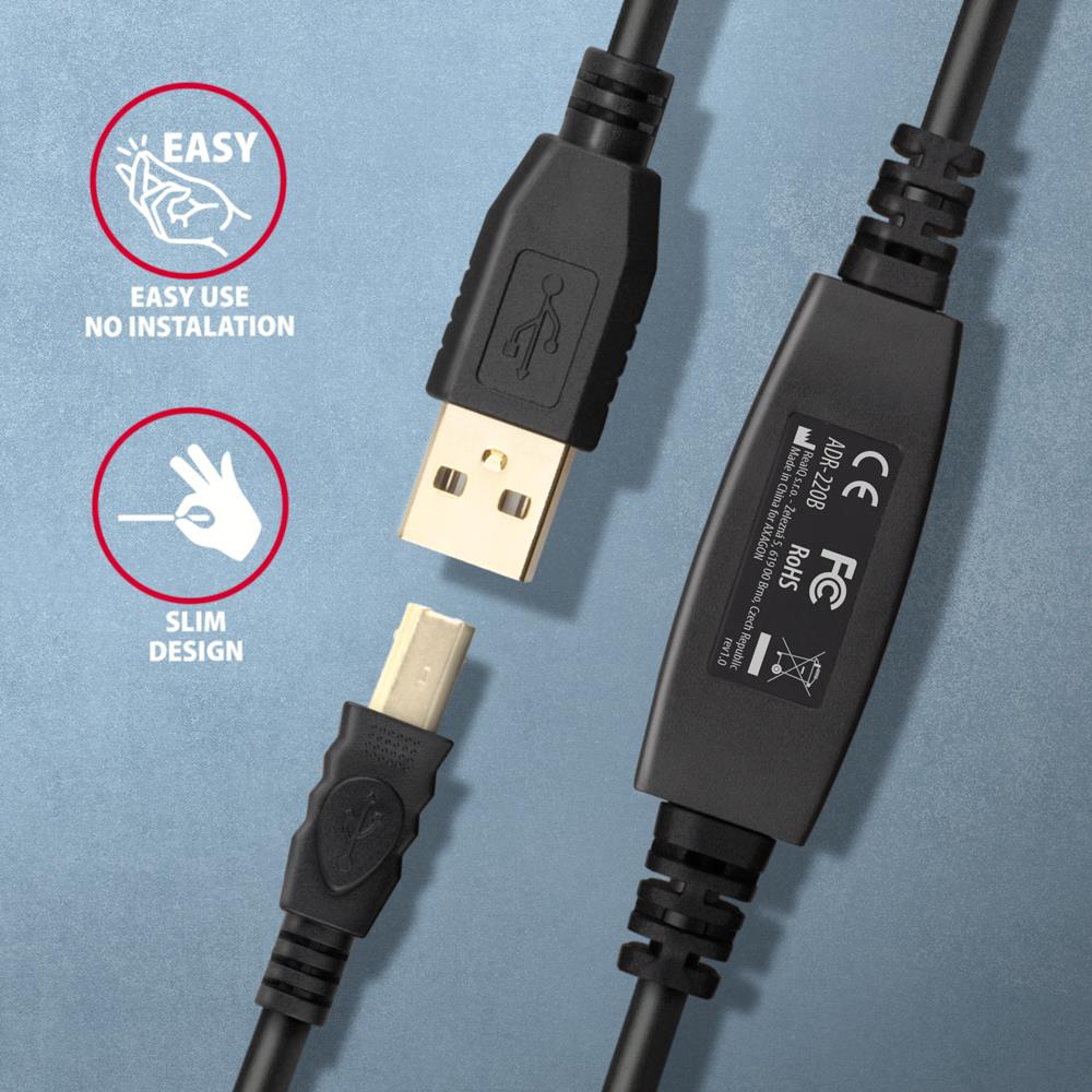 CABLE USB2.0 A-M/B-M ACTIVE/20M ADR-220B AXAGON