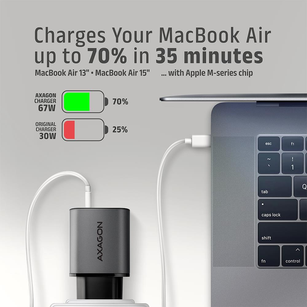 MOBILE CHARGER WALL USB 67W/GAN 2PORT ACU-PQ67 AXAGON