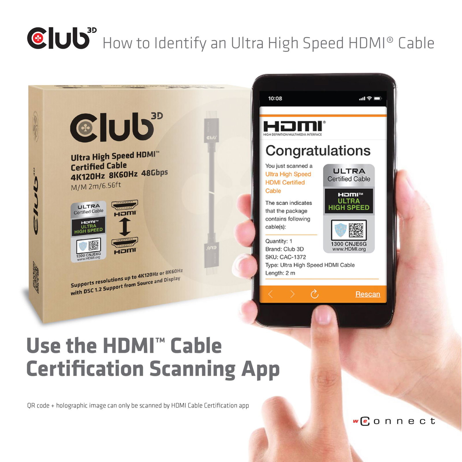 CABLE HDMI TO HDMI 2M/M/M CAC-1372 CLUB3D