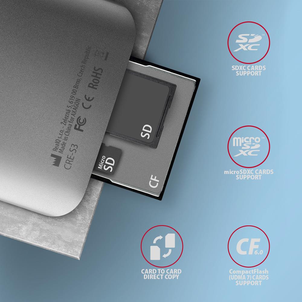 MEMORY READER USB3.2 3-SLOT/SD/MICROSD/CF CRE-S3 AXAGON