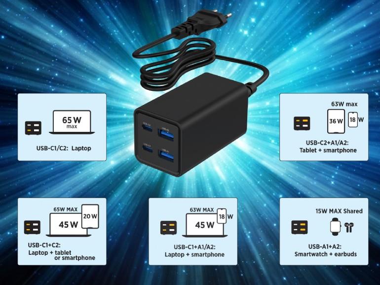 CHARGER USB UNIVERSAL 4P 65W/TA-UC-2A2C-PD65-01-BK GEMBIRD