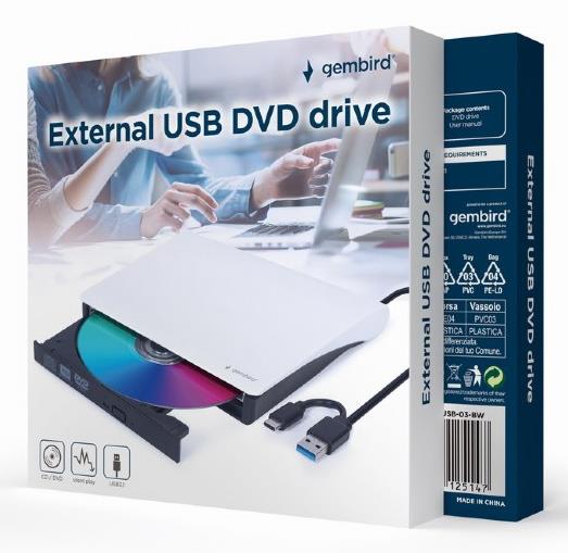 DVD RW USB3/USB-C 8X EXT RTL/DVD-USB-031-BW GEMBIRD