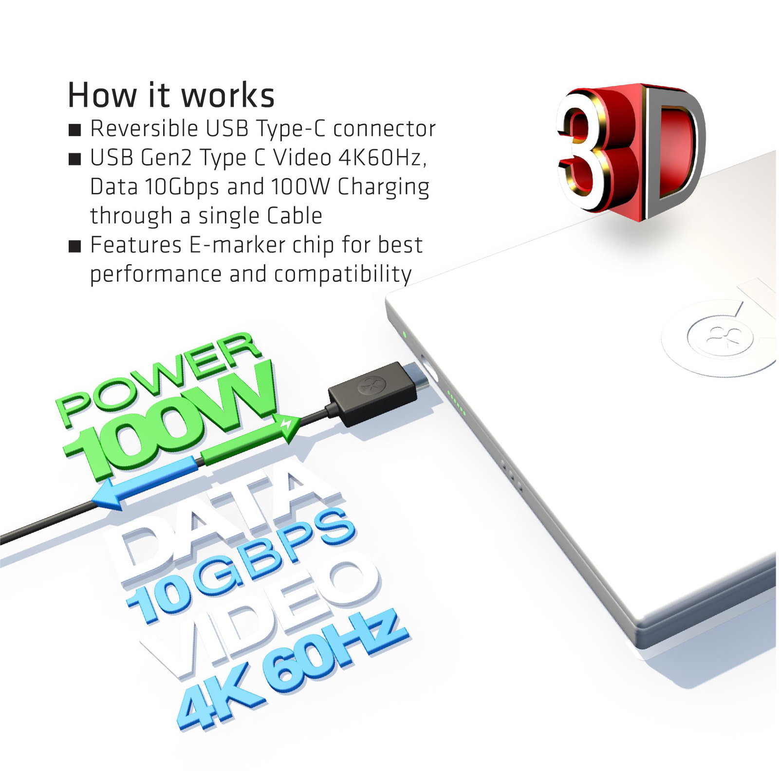 CABLE USB-C TO USB-C 1M/M/M CAC-1522 CLUB3D