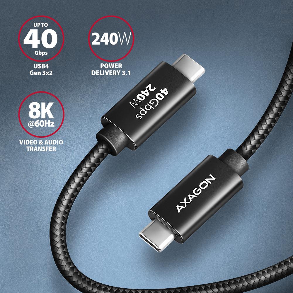 CABLE USB-C TO USB-C 1M 240W/8K BLACK BUCM4X-CM10AB AXAGON