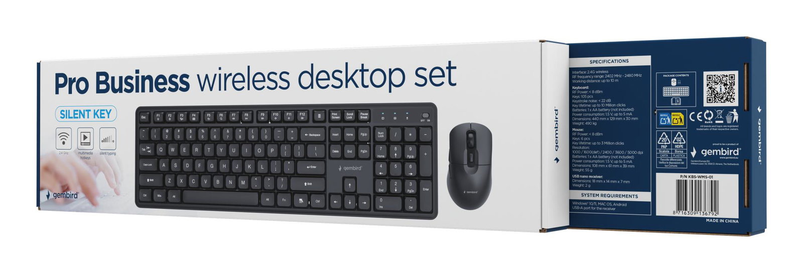 KEYBOARD +MOUSE WRL ENG/BLACK KBS-WMS-01 GEMBIRD