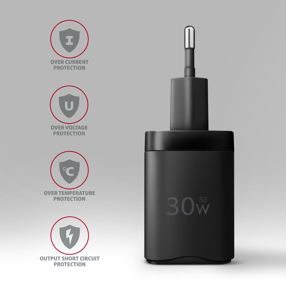 MOBILE CHARGER WALL USB 30W/2PORT BLACK ACU-PQ30 AXAGON