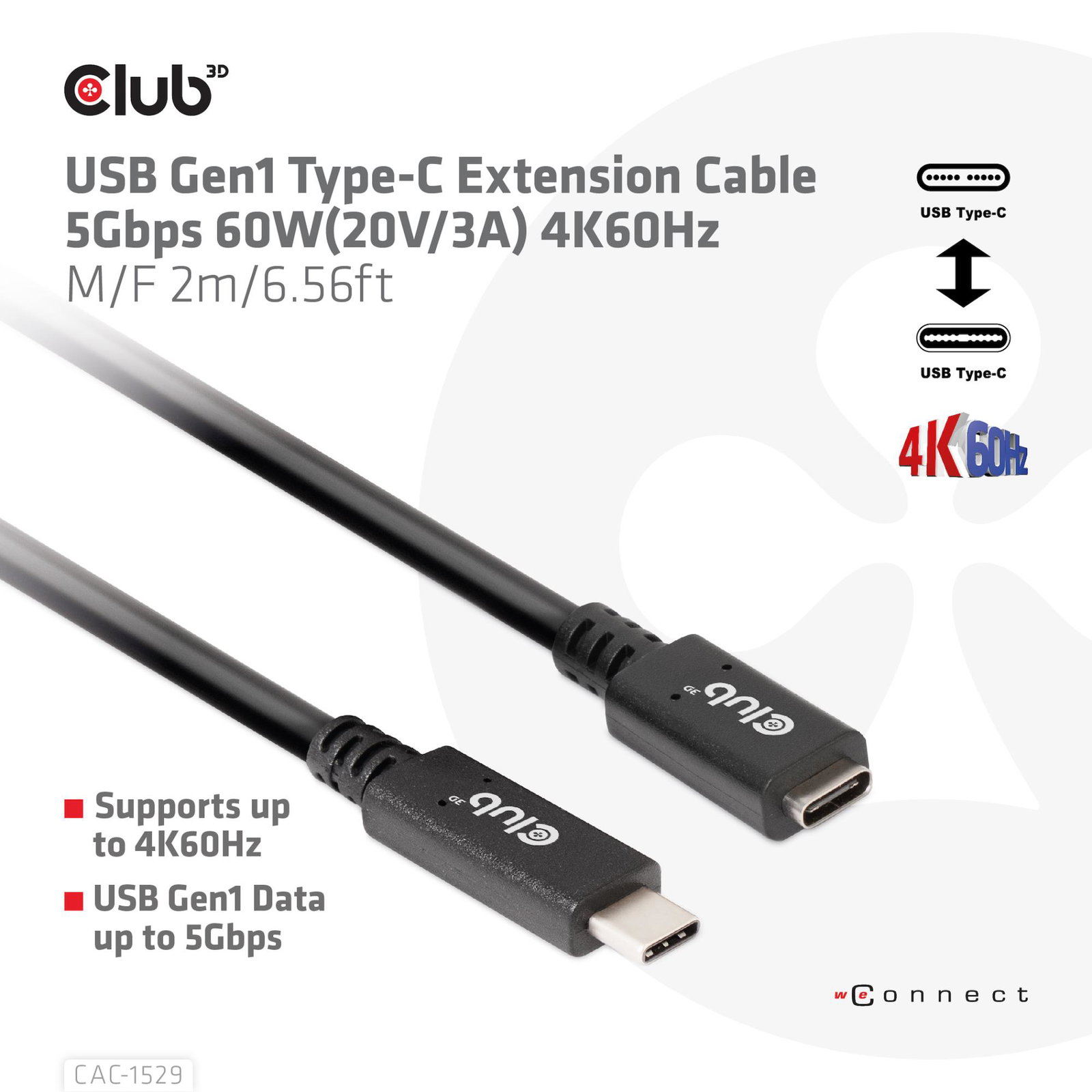 CABLE USB-C TO USB-C 2M/M/F CAC-1529 CLUB3D