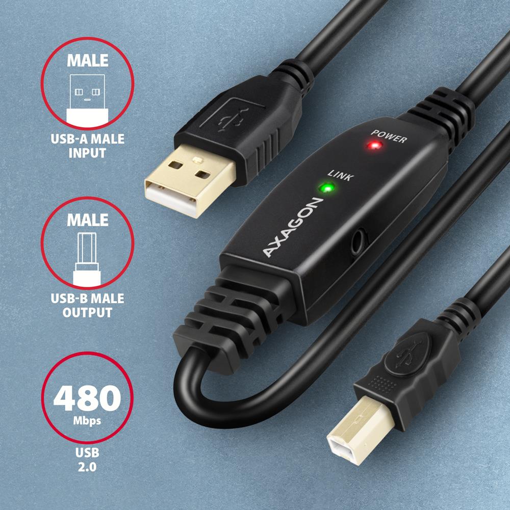 CABLE USB2.0 A-M/B-M ACTIVE/10M ADR-210B AXAGON