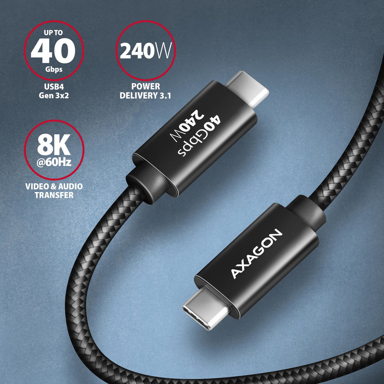 CABLE USB-C TO USB-C 0.5M 240W/8K BLACK BUCM4X-CM05AB AXAGON