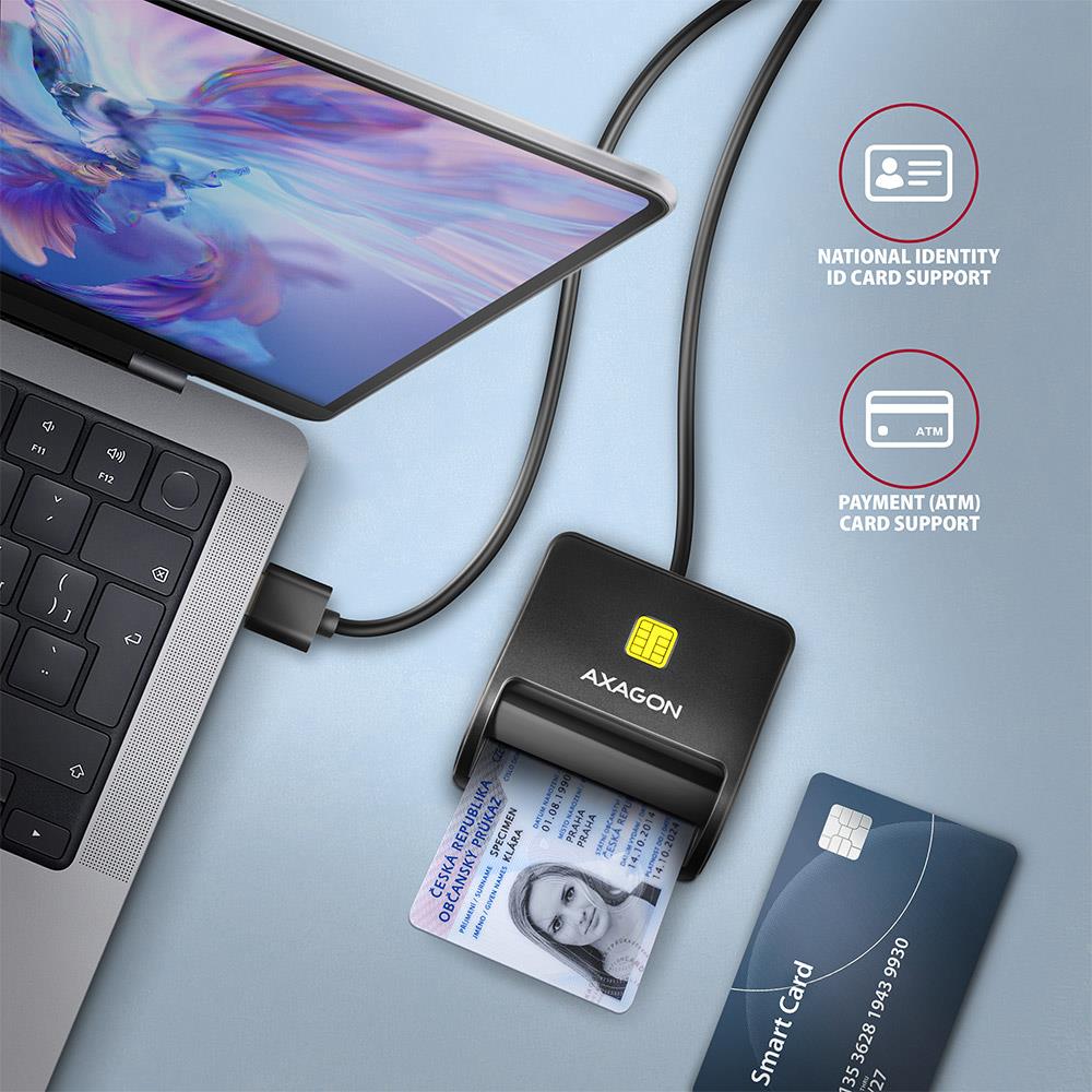 CARD READER FLAT SMARTCARD 4SL/USB2.0 1.3M CRE-SM3SD AXAGON