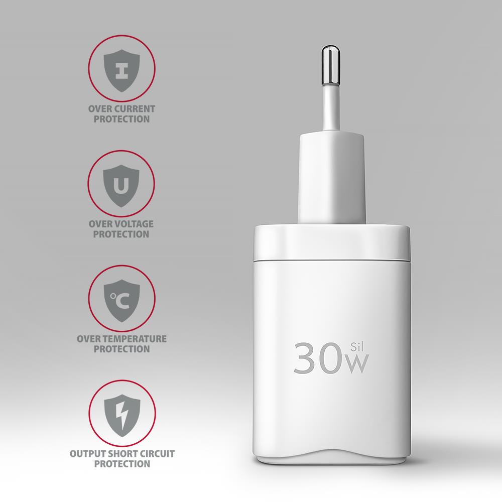 MOBILE CHARGER WALL USB-C 30W/1PORT WHITE ACU-PD30W AXAGON