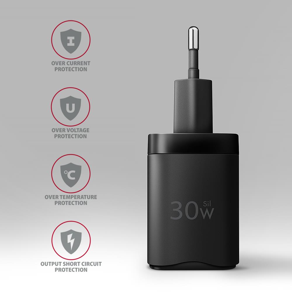 MOBILE CHARGER WALL USB-C 30W/1PORT BLACK ACU-PD30 AXAGON