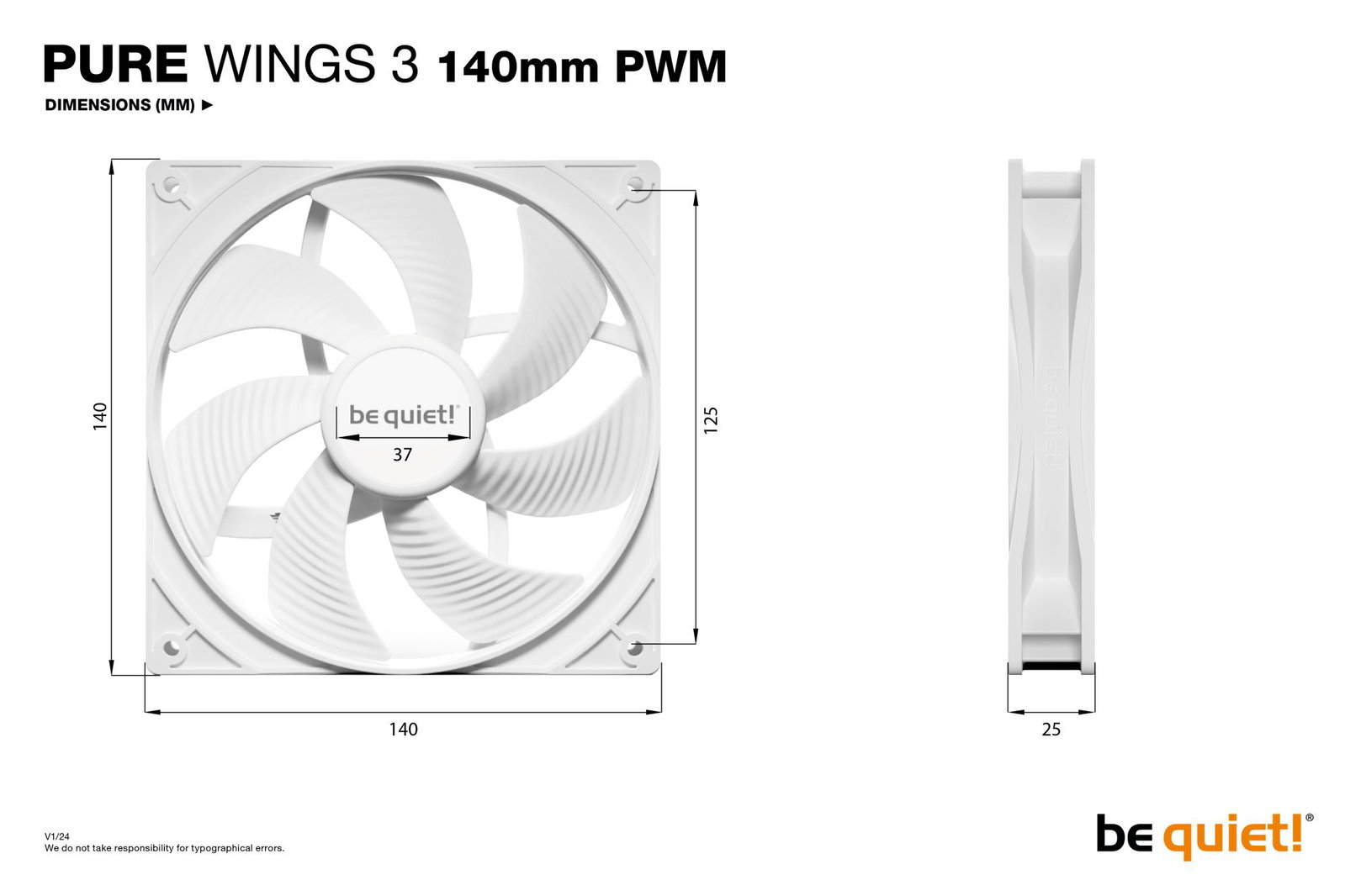 CASE FAN 140MM PURE WINGS 3/WHITE PWM BL112 BE QUIET