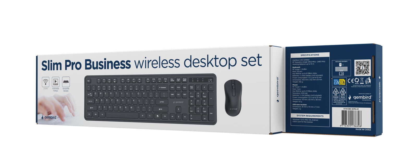 KEYBOARD +MOUSE WRL ENG/BK KBS-WPS-01 GEMBIRD