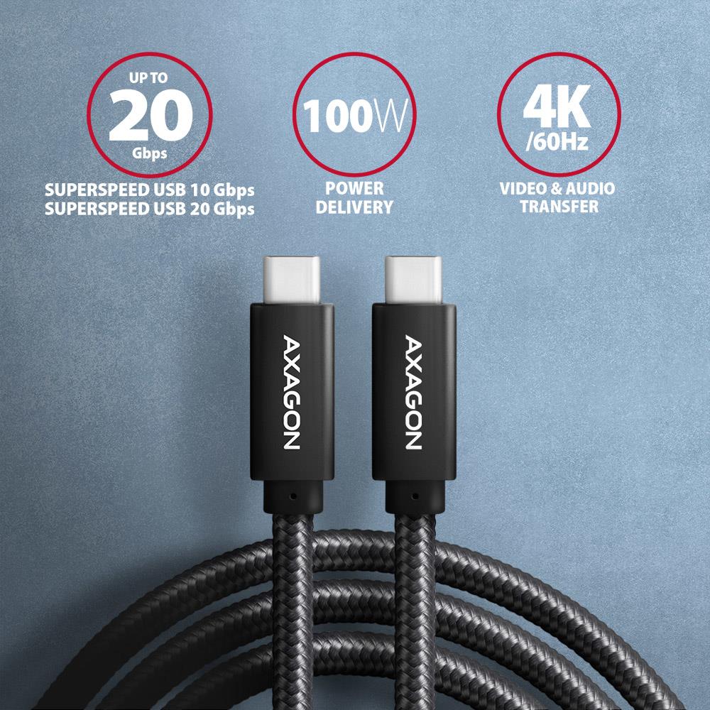 CABLE USB-C TO USB-C 2M 100W/BLACK BUCM32-CM20AB AXAGON