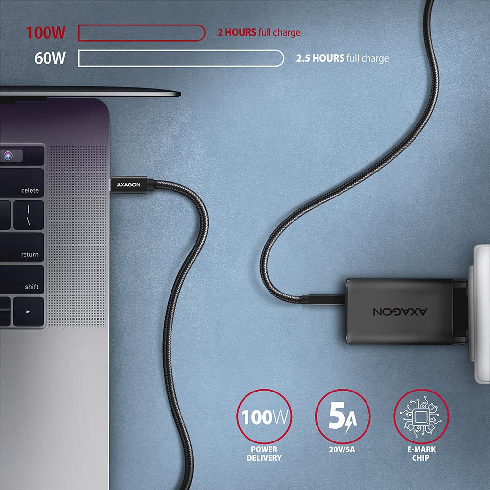 CABLE USB-C TO USB-C 2M 100W/BLACK BUCM32-CM20AB AXAGON