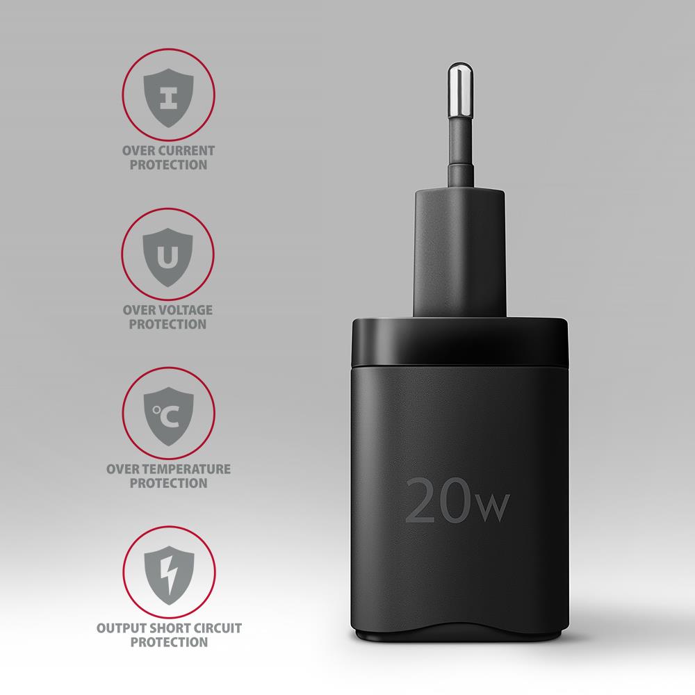 MOBILE CHARGER WALL USB 20W/2PORT BLACK ACU-PQ20 AXAGON
