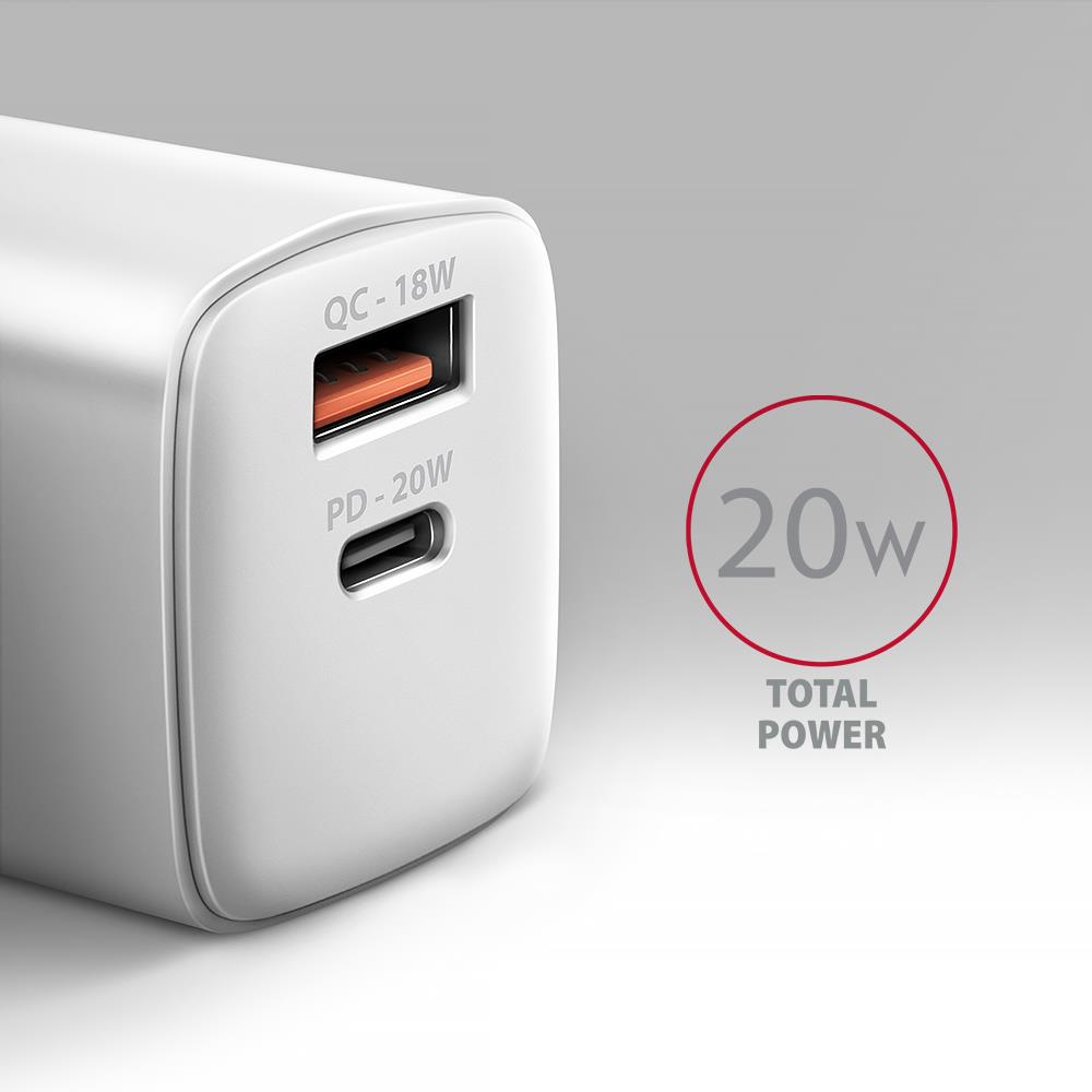MOBILE CHARGER WALL USB 20W/2PORT WHITE ACU-PQ20W AXAGON