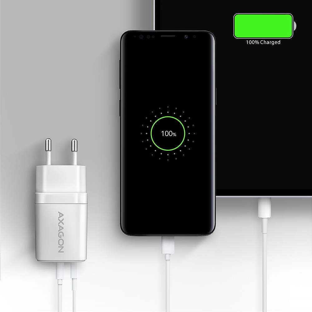 MOBILE CHARGER WALL USB 20W/2PORT WHITE ACU-PQ20W AXAGON